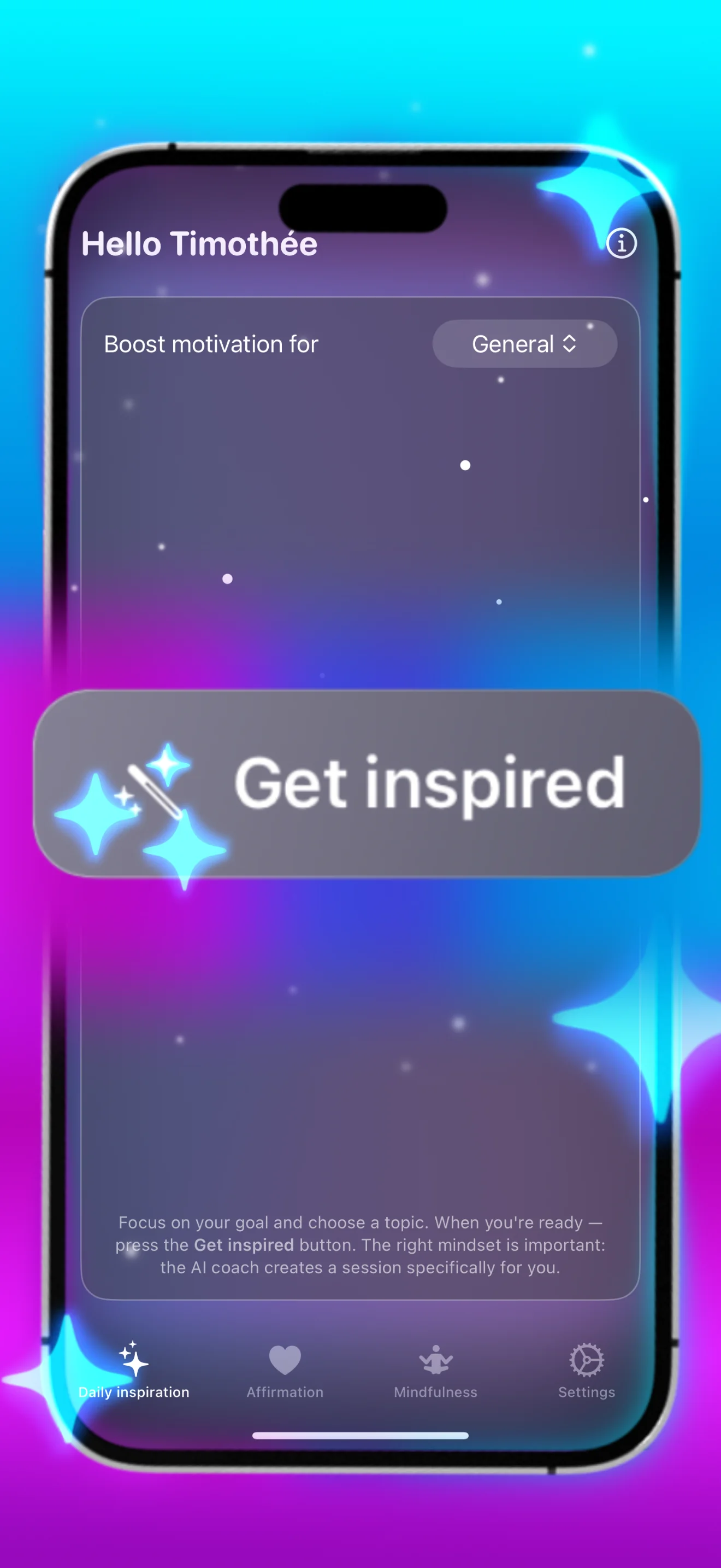 MotiWise app showing personalized motivation home screen